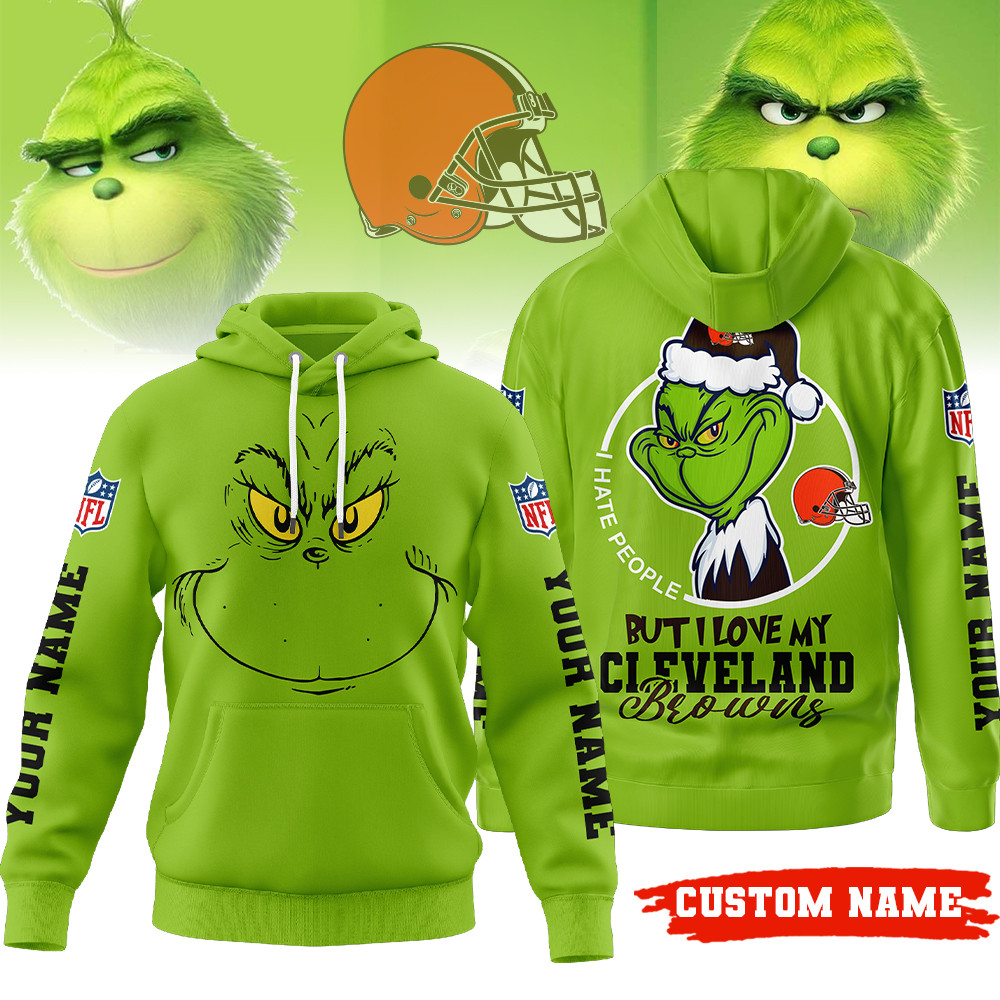 Buildercar - Cleveland Browns | Premium NFL Grinch I Hate People Hoodie