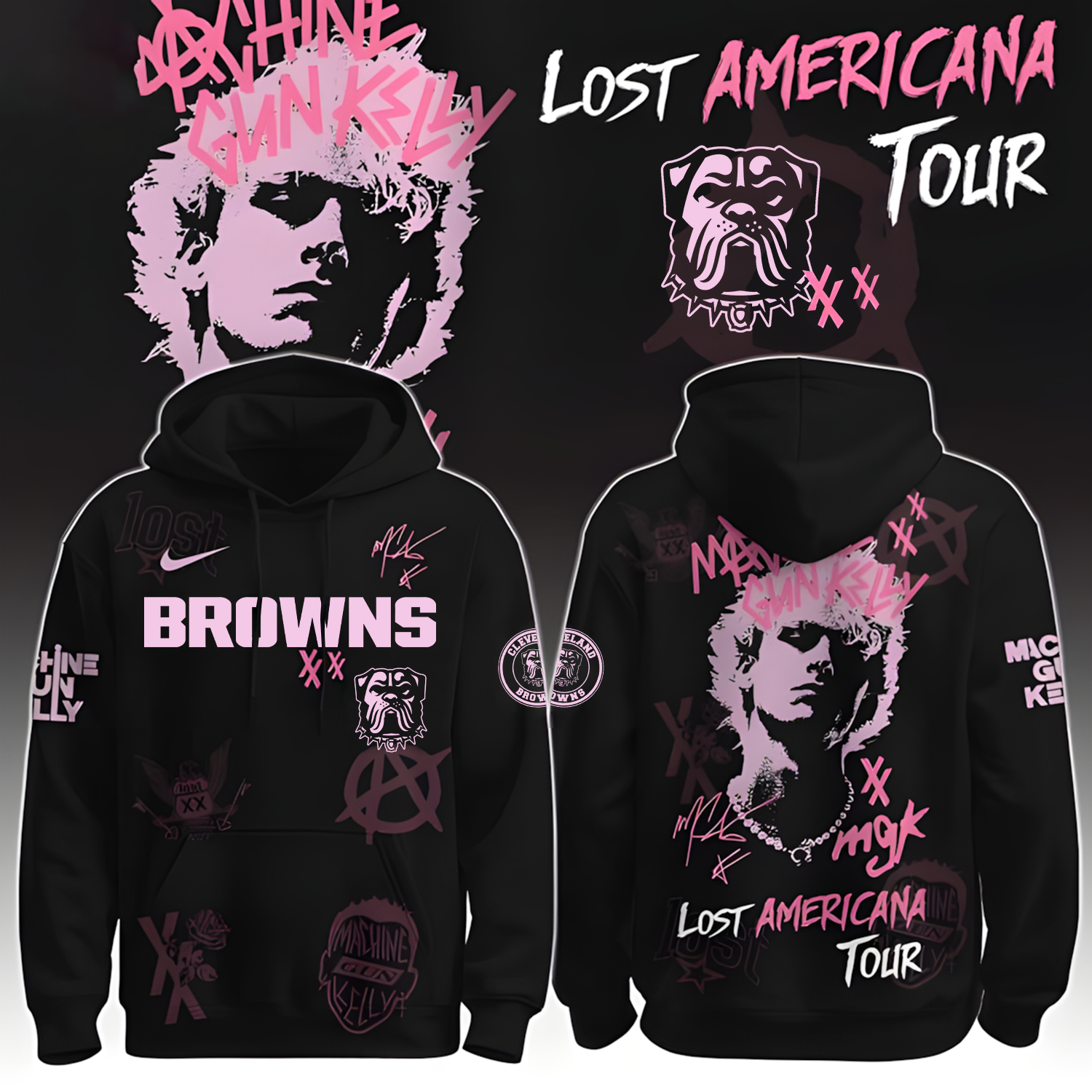 Buildercar - Cleveland Browns X NFL MGK Lost Americana Tour 2025 Machine Gun Kelly Hoodie T-Shirt