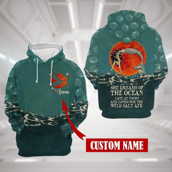 Buildercar - Custom Name She Dreams Of The Ocean The Little Mermaid 2k588 Lover Gift ,the Little Mermaid All Over Print 3d Hoodie 472