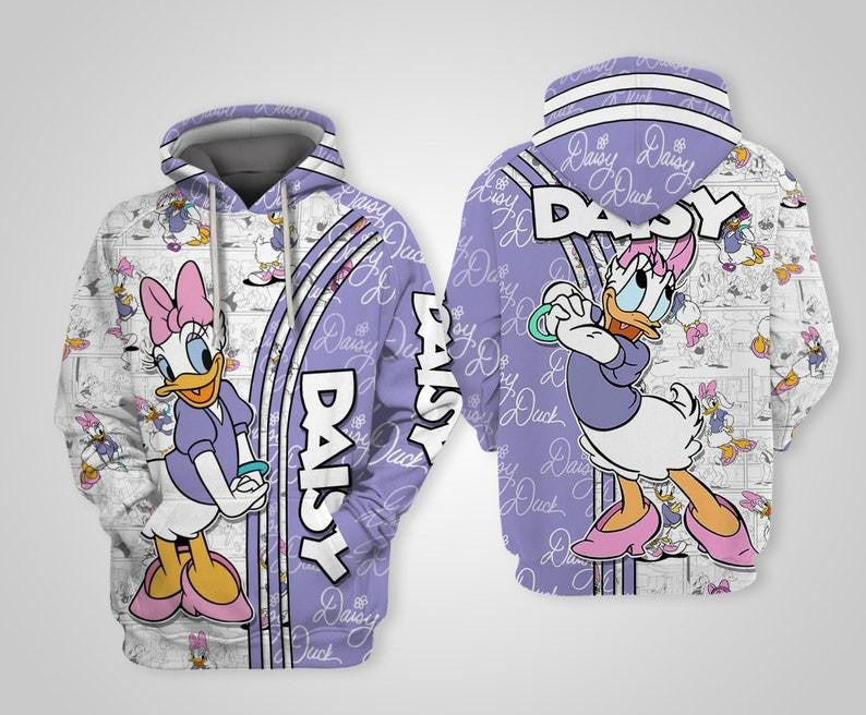 Buildercar - Cute Daisy Duck Disney Cartoon, Daisy Duck Signature, Daisy Comics Book Patterns All Over Print Hoodie