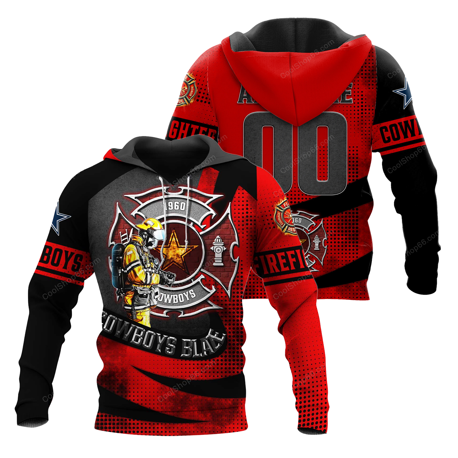 Buildercar - Dallas Cowboys Blaze Line x NFL Custom Name & Number Hoodie