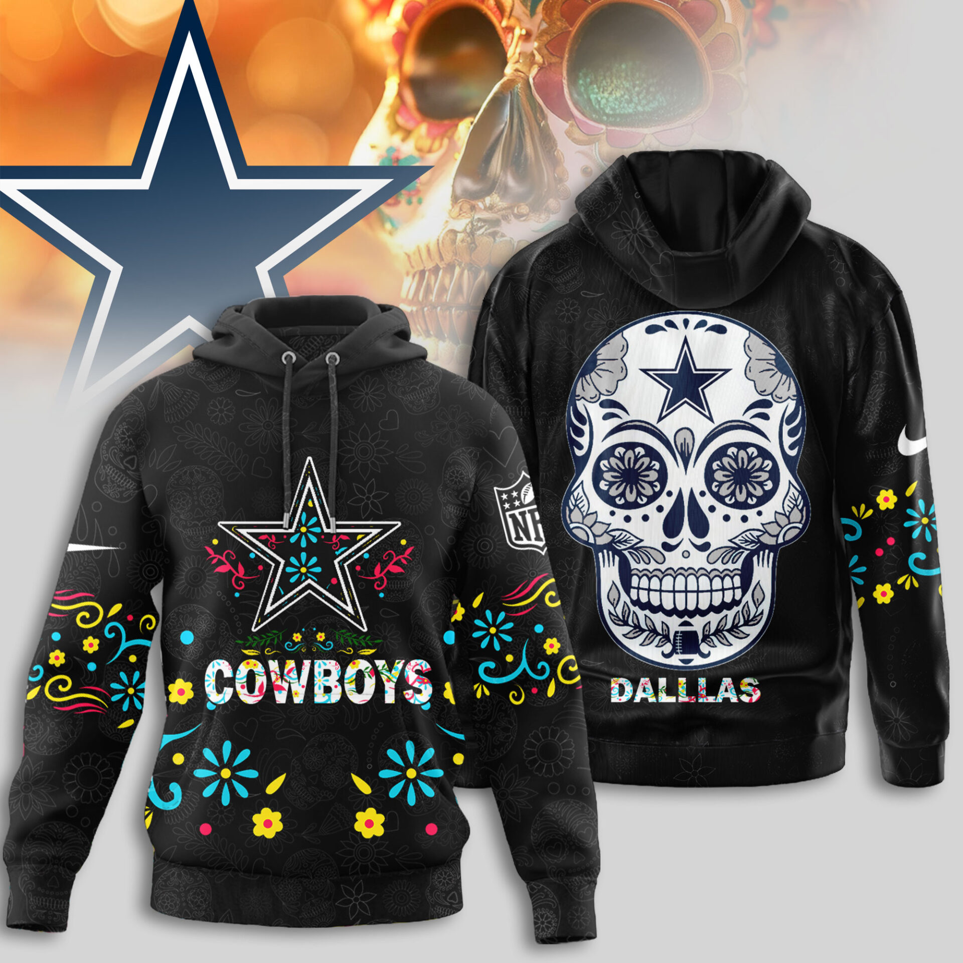 Buildercar - Dallas Cowboys | Premium NFL Dia de los Muertos Limited Editions Hoodie