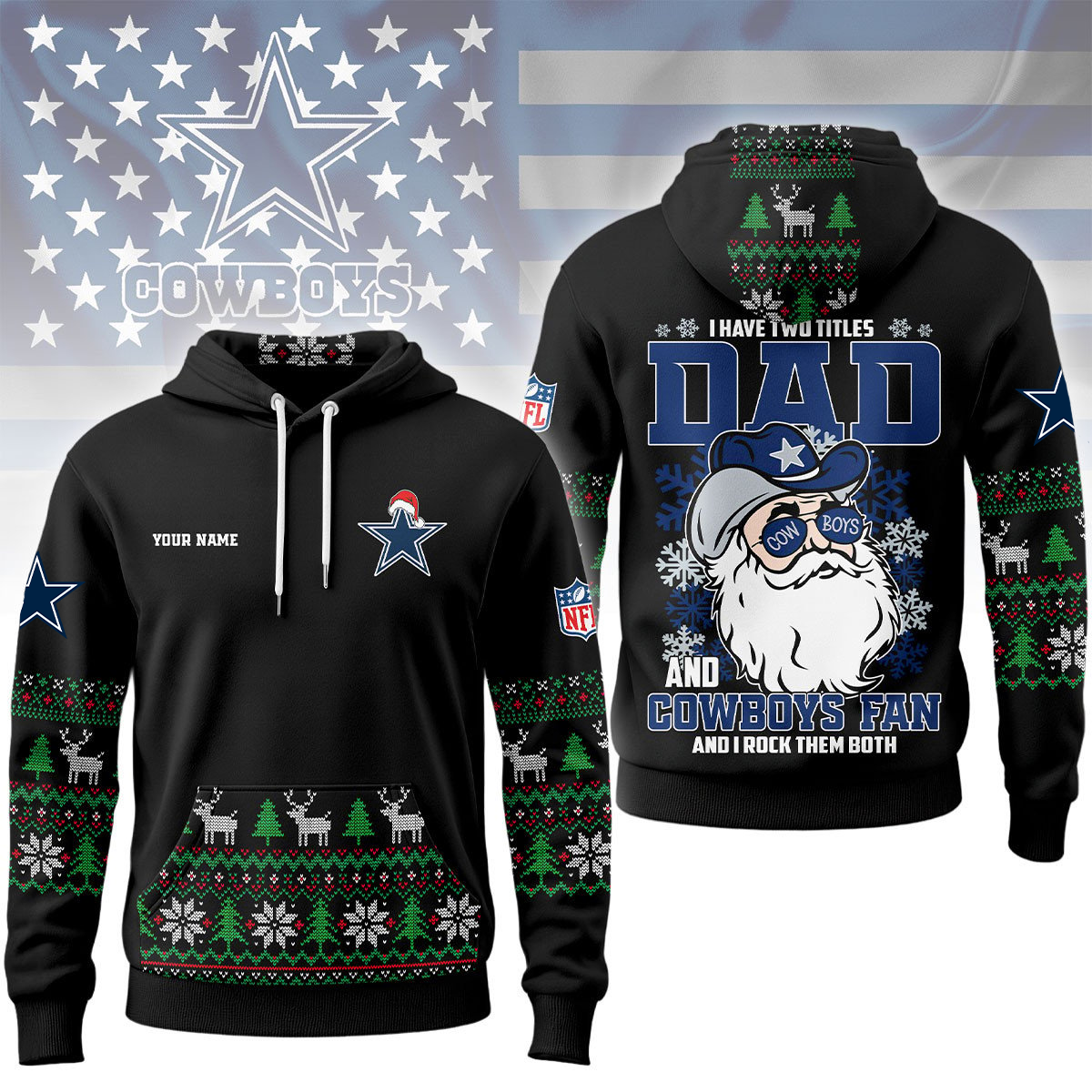 Buildercar - Dallas Cowboys Premium NFL Personalized Papa Claus Hoodie