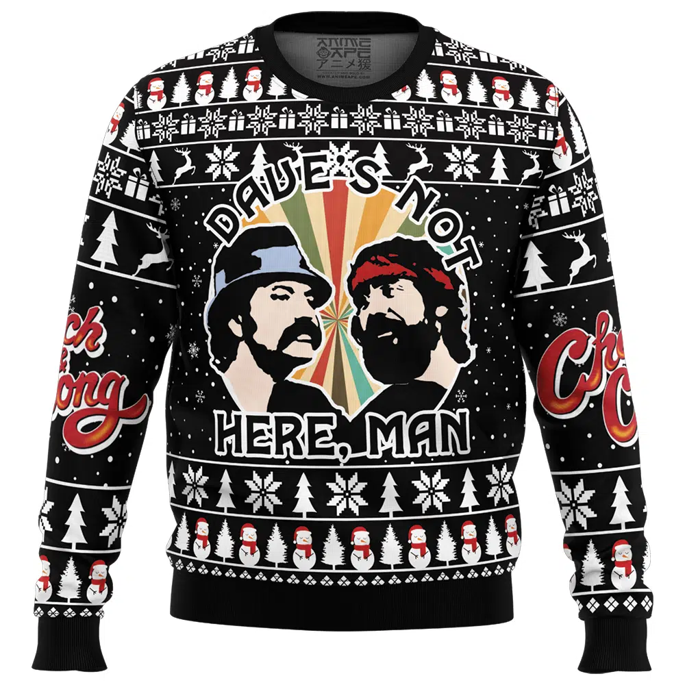 Buildercar - Dave's Not Here Man Cheech and Chong Ugly Christmas Sweater