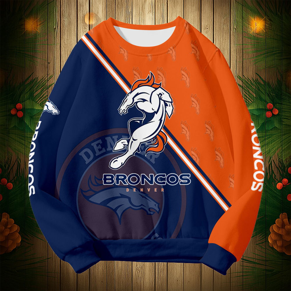 Buildercar - Denver Broncos Graphic Crew Neck Sweatshirt Unisex NFL Pullover Hoodie for Football Fans