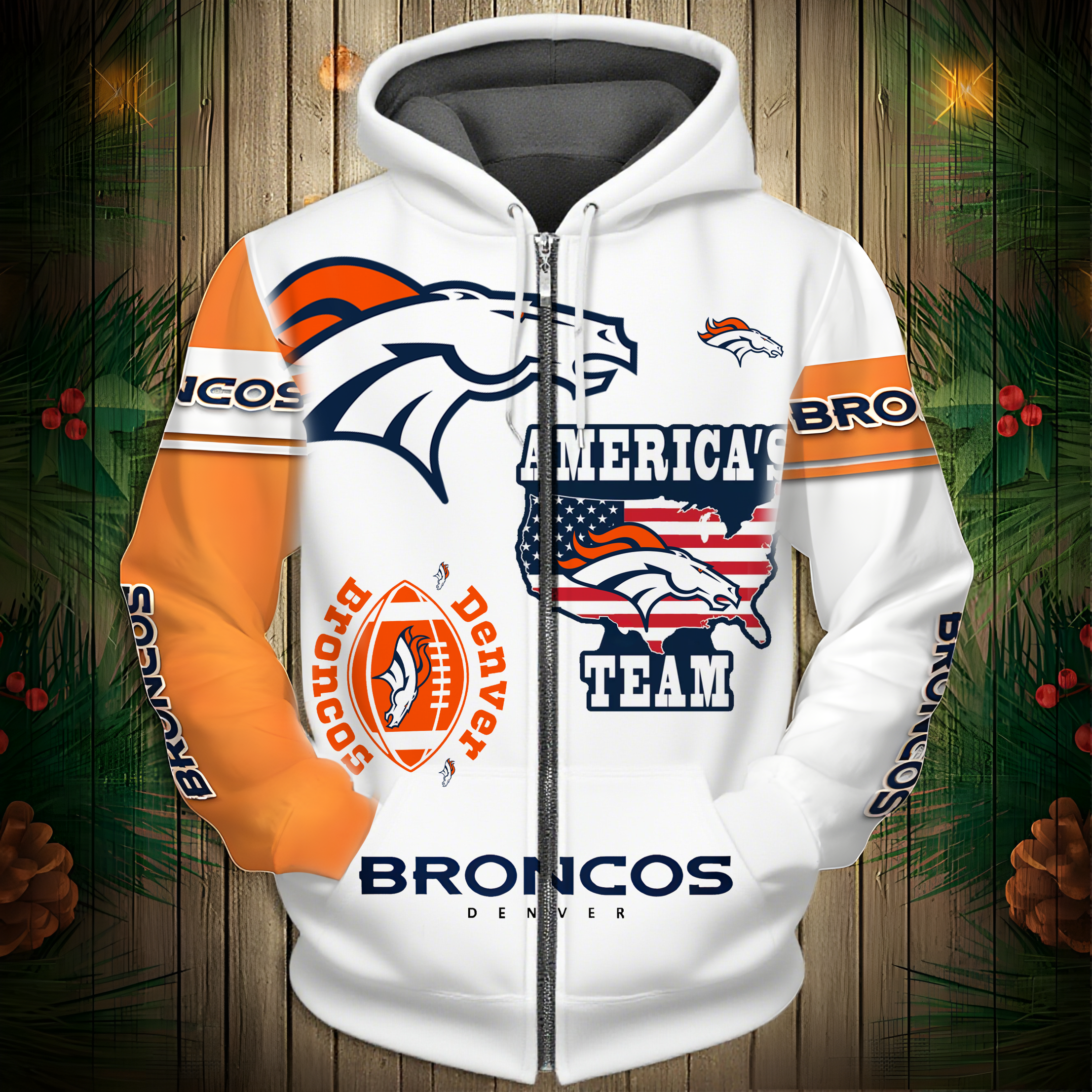 Buildercar - Denver Broncos Hoodie Unisex NFL Pullover Hoodie for Football Fans hm10112590