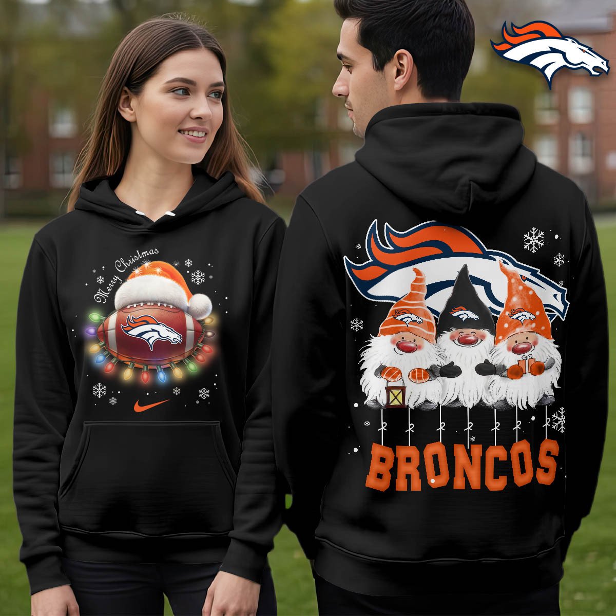 Buildercar - Denver Broncos | Premium NFL Christmas Gnomes Hoodie