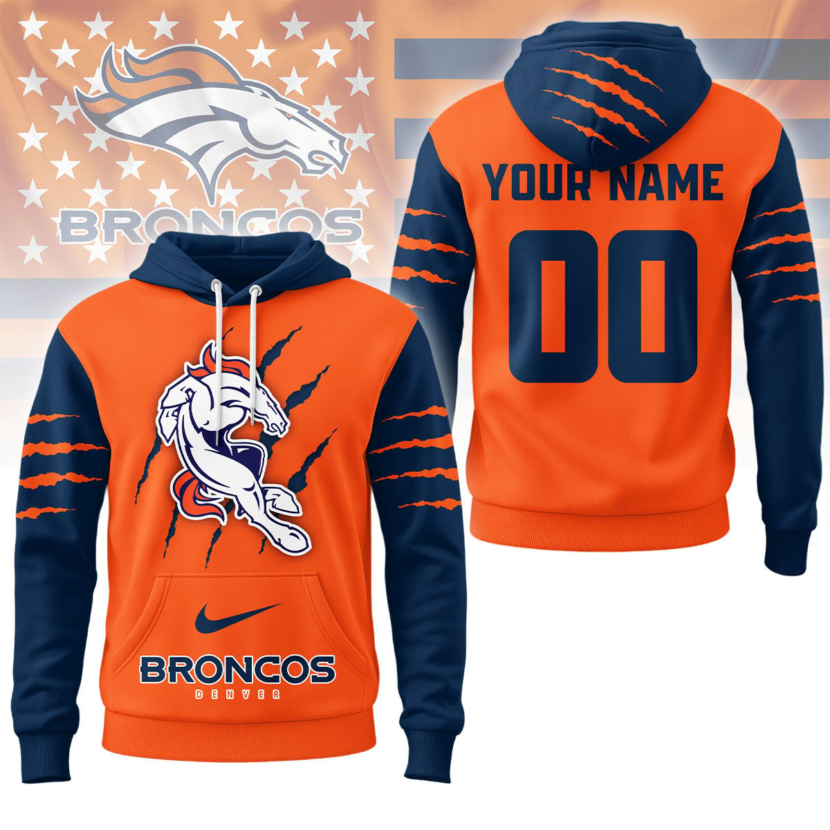 Buildercar - Denver Broncos Premium NFL Fan Pride Claw Hoodie