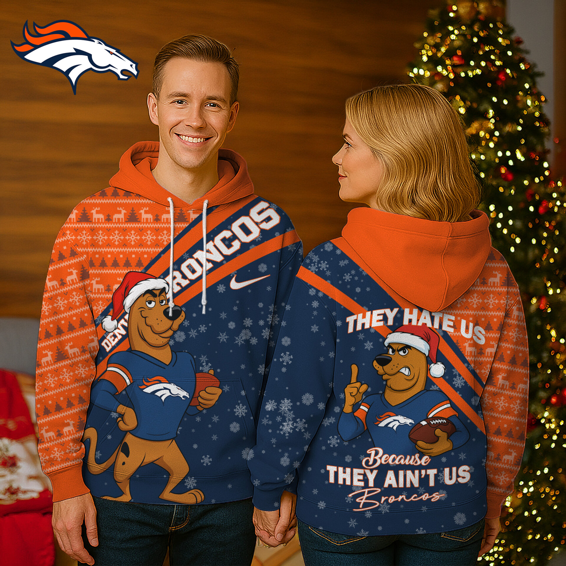 Buildercar - Denver Broncos Premium NFL Funny Christmas Scooby Doo 3D Hoodie