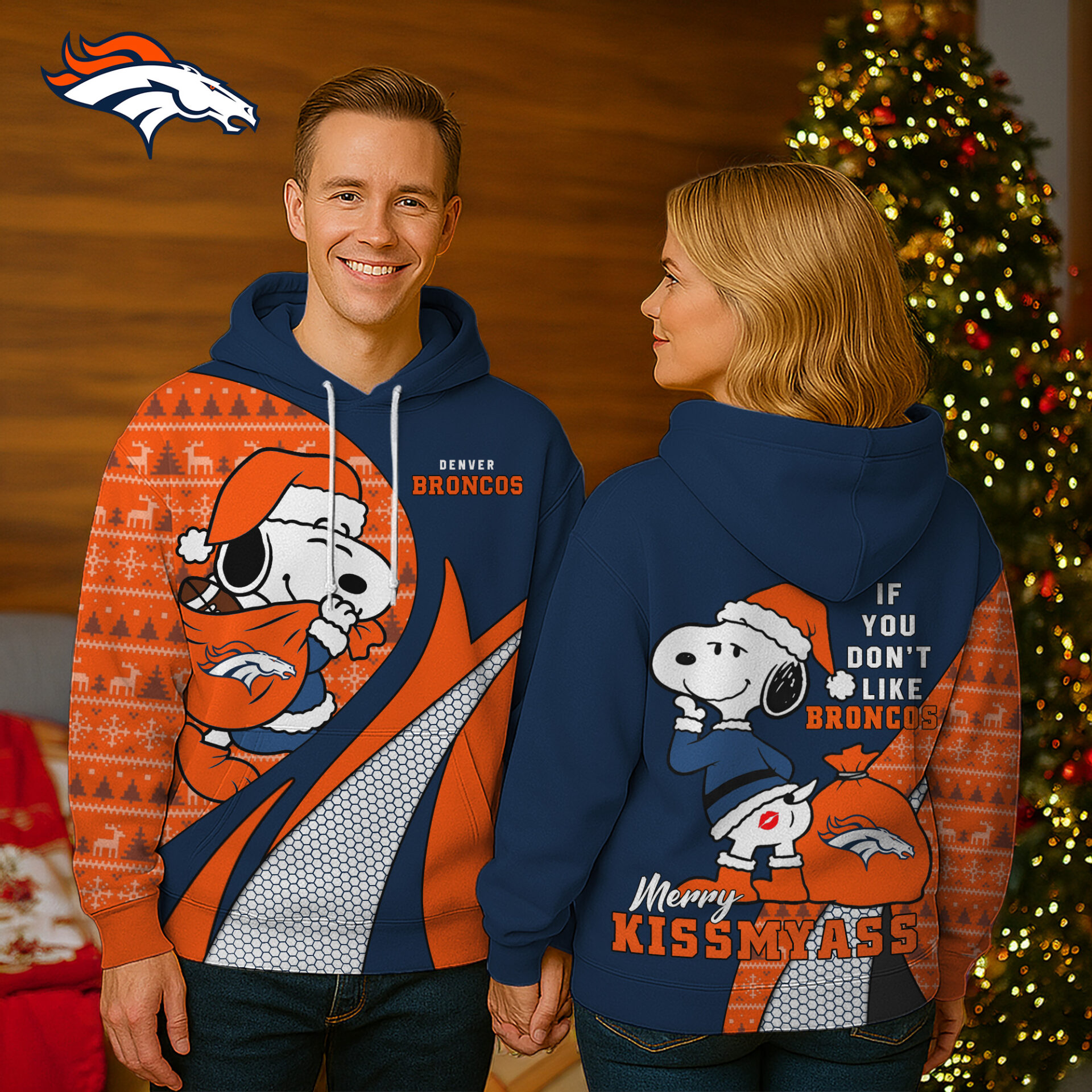 Buildercar - Denver Broncos | Premium NFL Funny Christmas Snoopy 3D Hoodie
