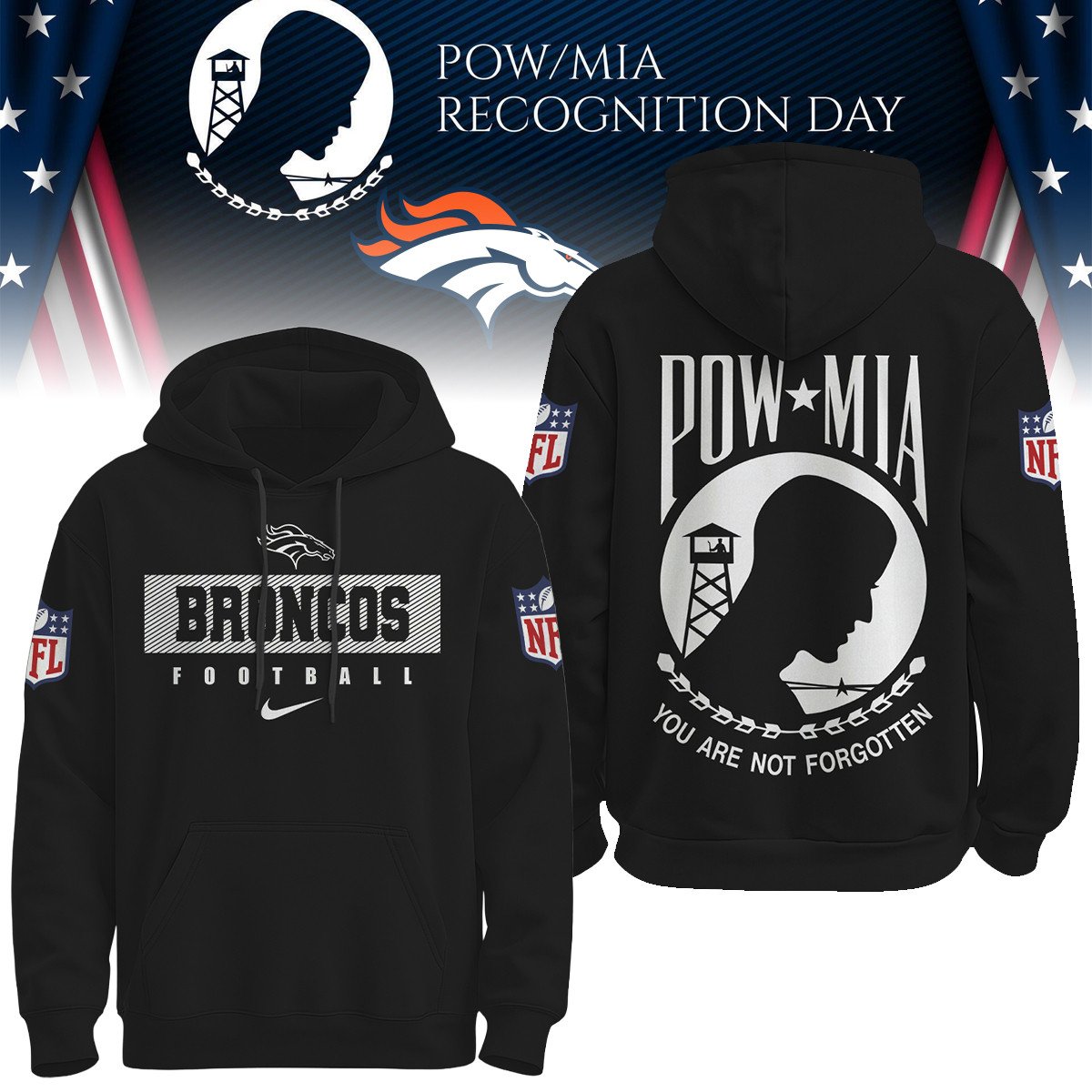 Buildercar - Denver Broncos | Premium NFL Pow Mia Hoodie