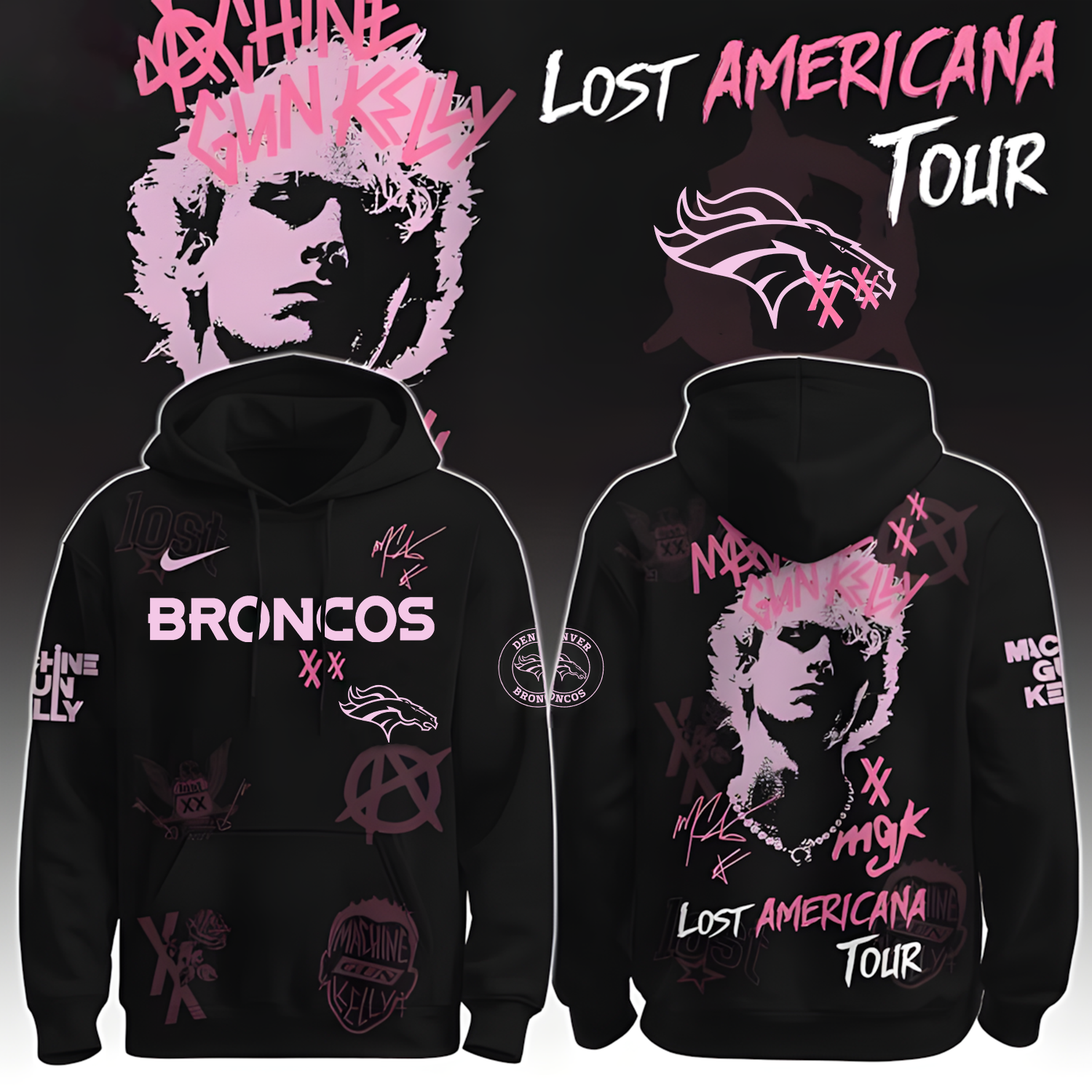Buildercar - Denver Broncos X NFL MGK Lost Americana Tour 2025 Machine Gun Kelly Hoodie T-Shirt