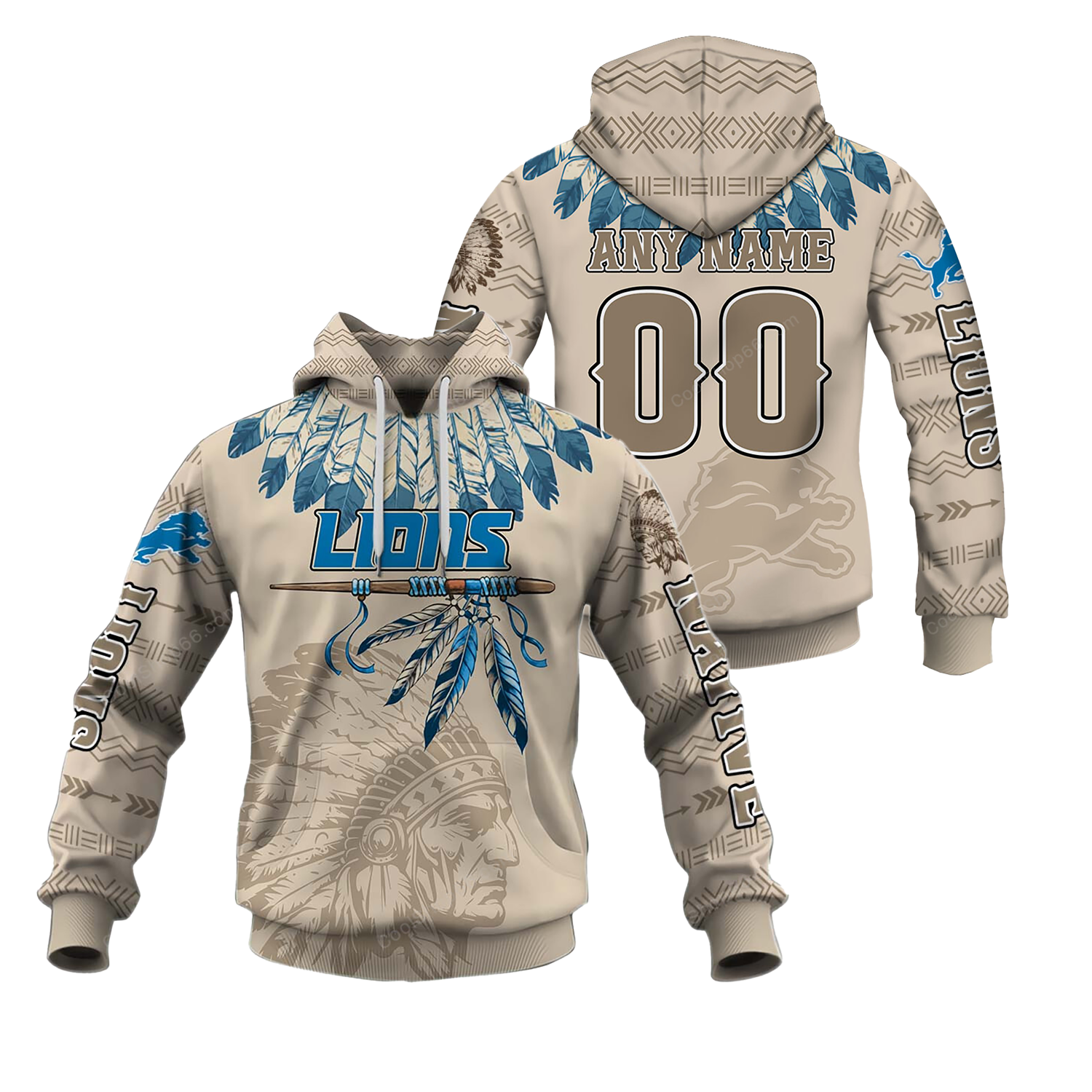 Buildercar - Detroit Lions Native American Heritage x NFL Custom Name & Number Hoodie