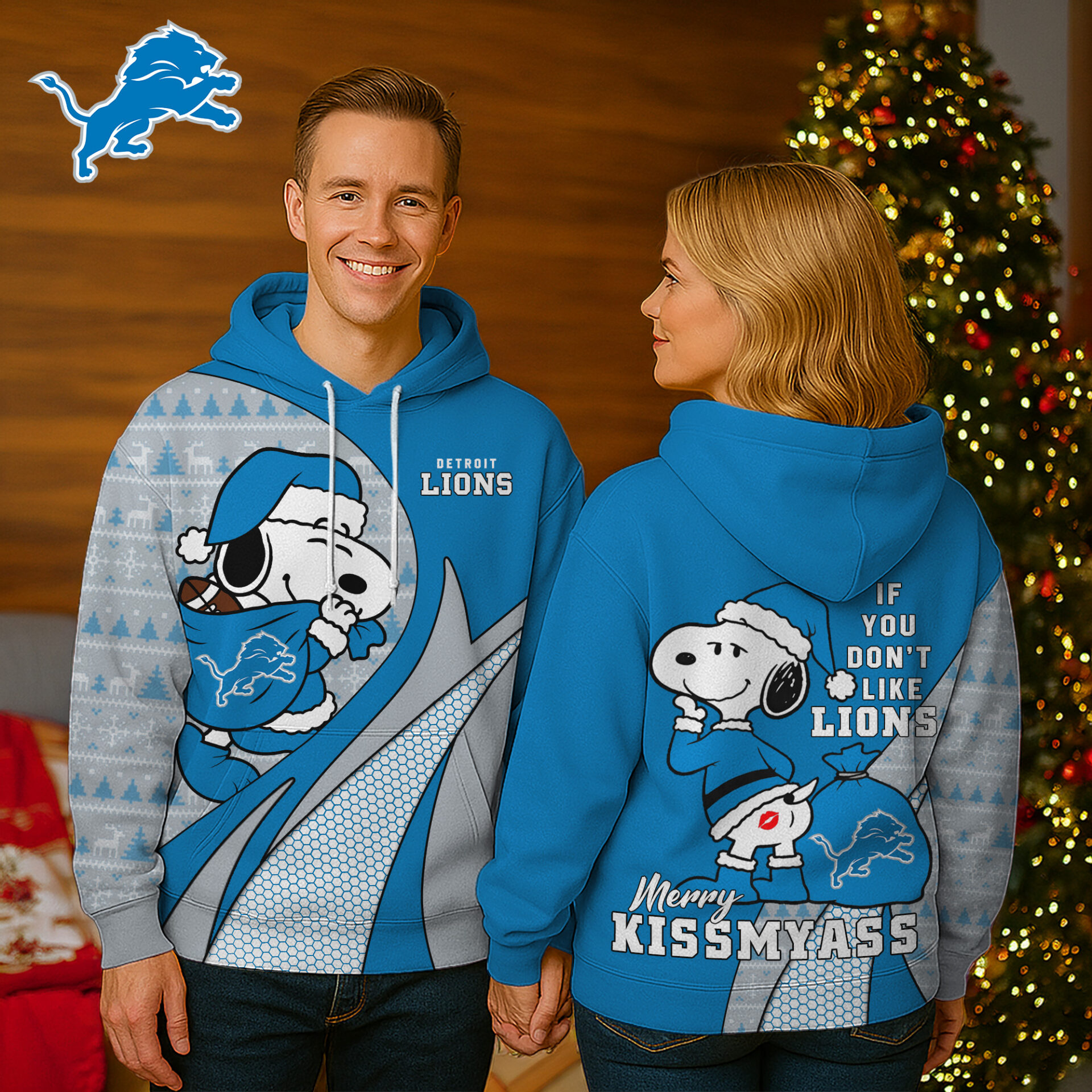 Buildercar - Detroit Lions Premium NFL Funny Christmas Snoopy 3D Hoodie