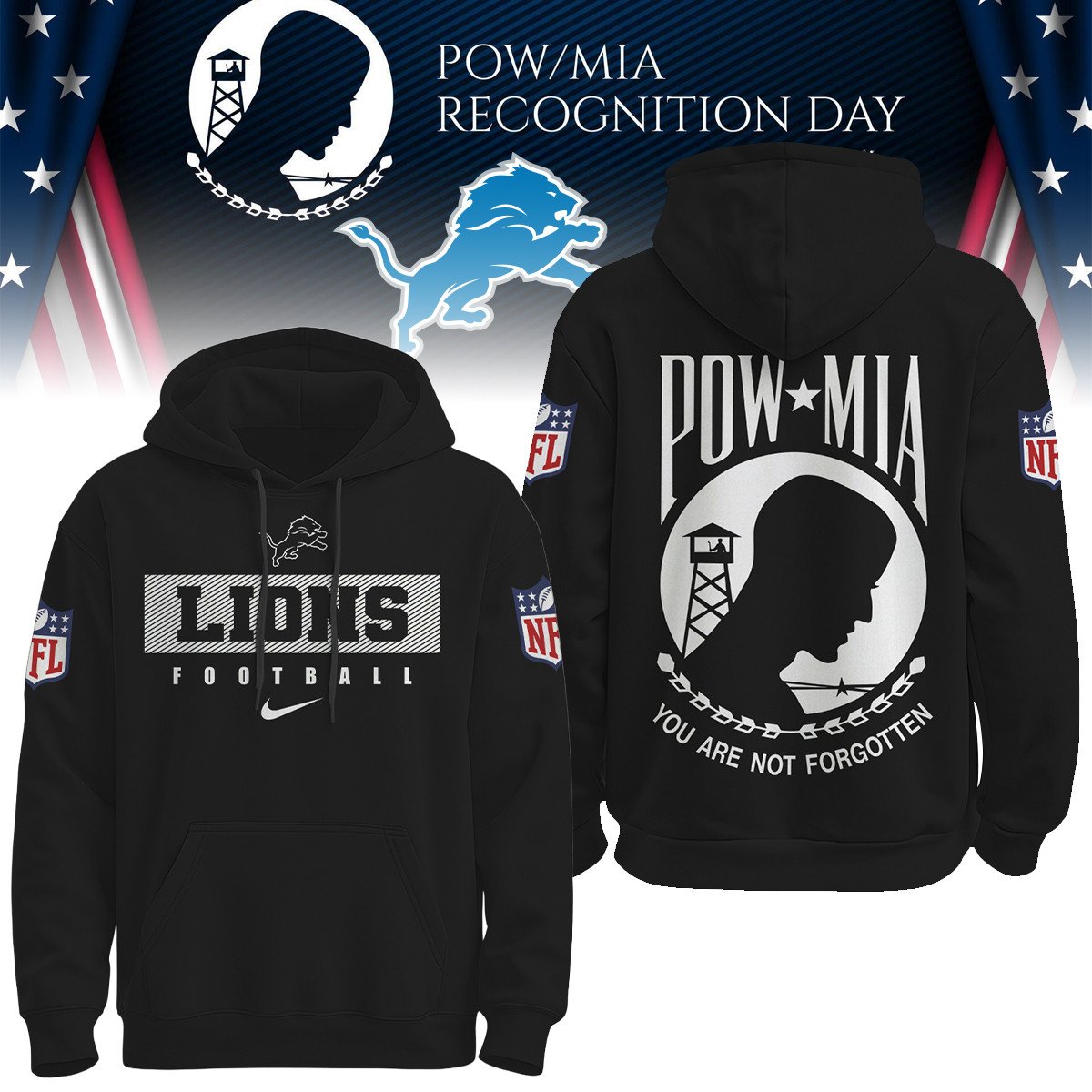 Buildercar - Detroit Lions | Premium NFL Pow Mia Hoodie