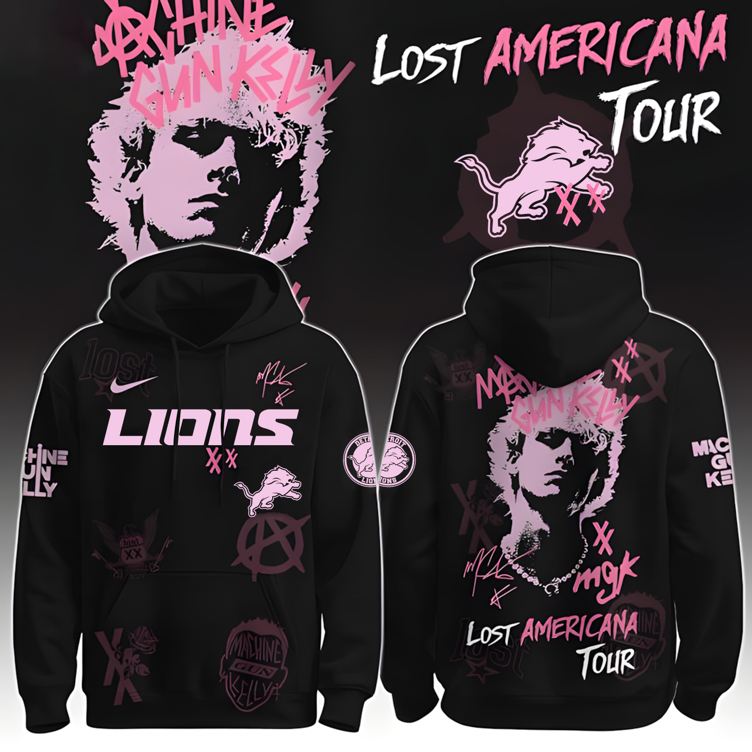 Buildercar - Detroit Lions X NFL MGK Lost Americana Tour 2025 Machine Gun Kelly Hoodie T-Shirt