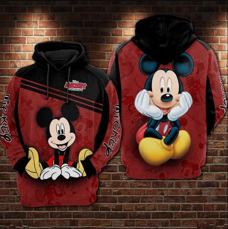 Buildercar - Disney Hoodie Cute Mickey Mouse Smiling Black Red 3d Hoodie