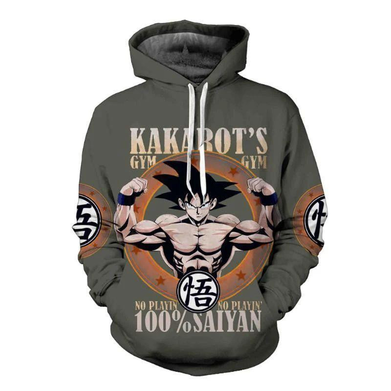 Buildercar - Dragon Ball Hoodie Goku Hoodie Kakarot's Gym 100 Percent Saiyan Goku Grey Hoodie Goku 3d Hoodie