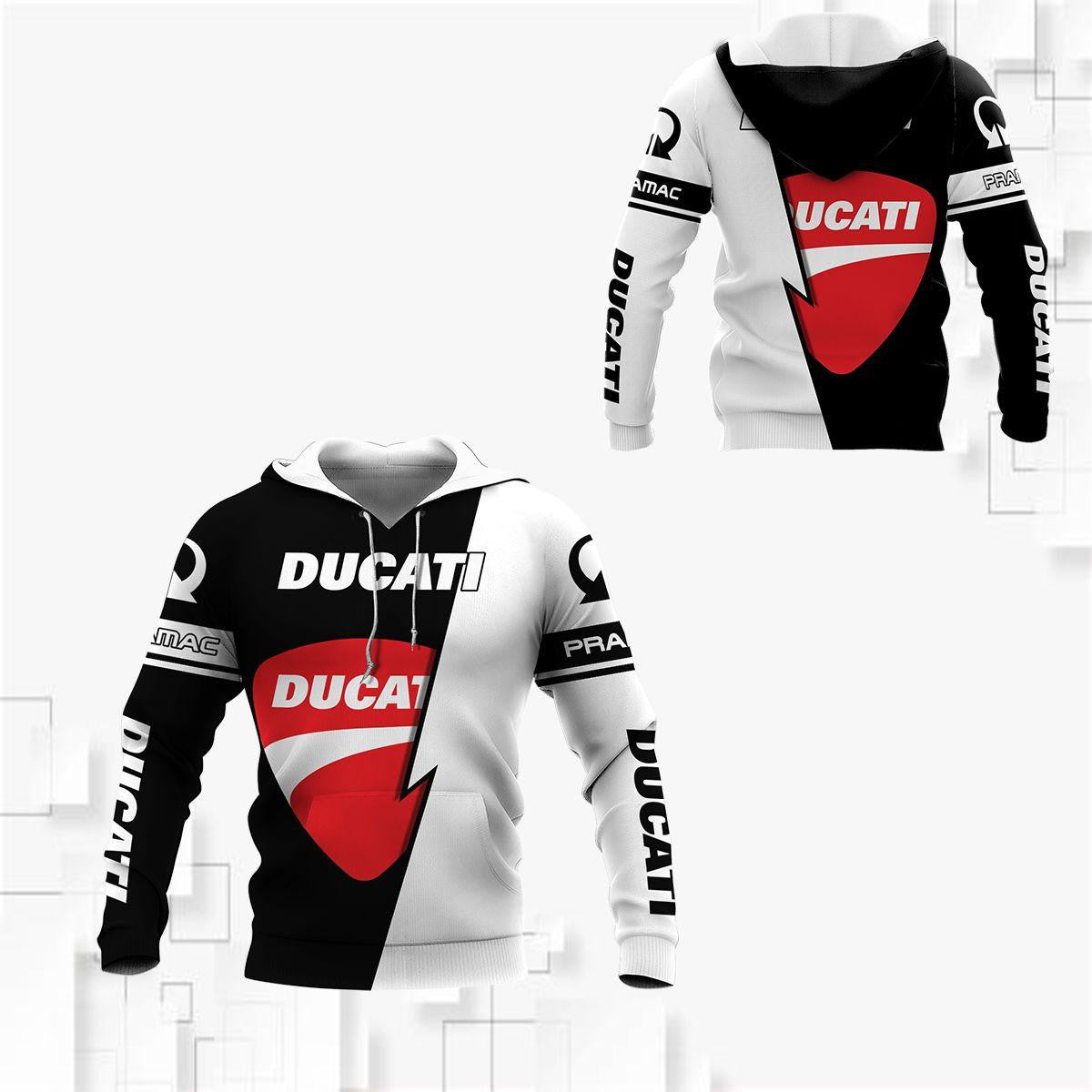 Buildercar - Ducati Pramac Racing Black And White All Over Print Hoodie 455