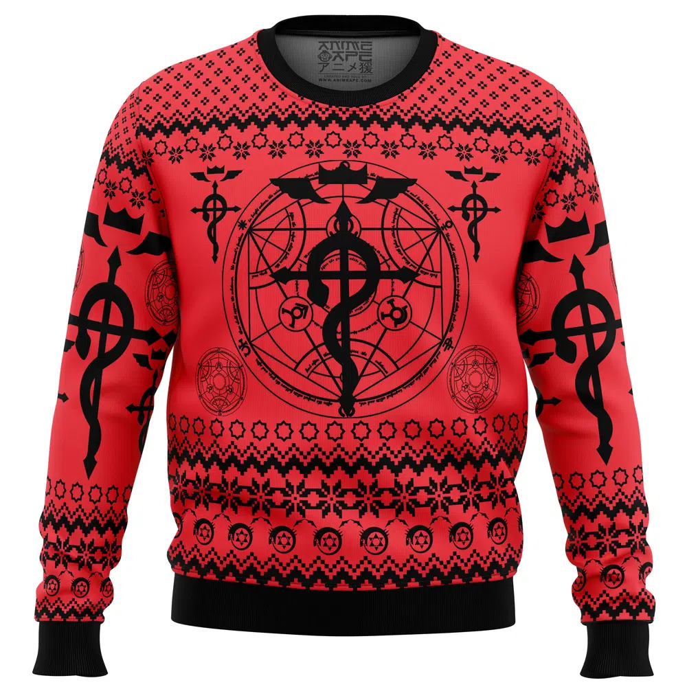 Buildercar - Flamel's Cross x Transmutation Circle Fullmetal Alchemist Ugly Christmas Sweater