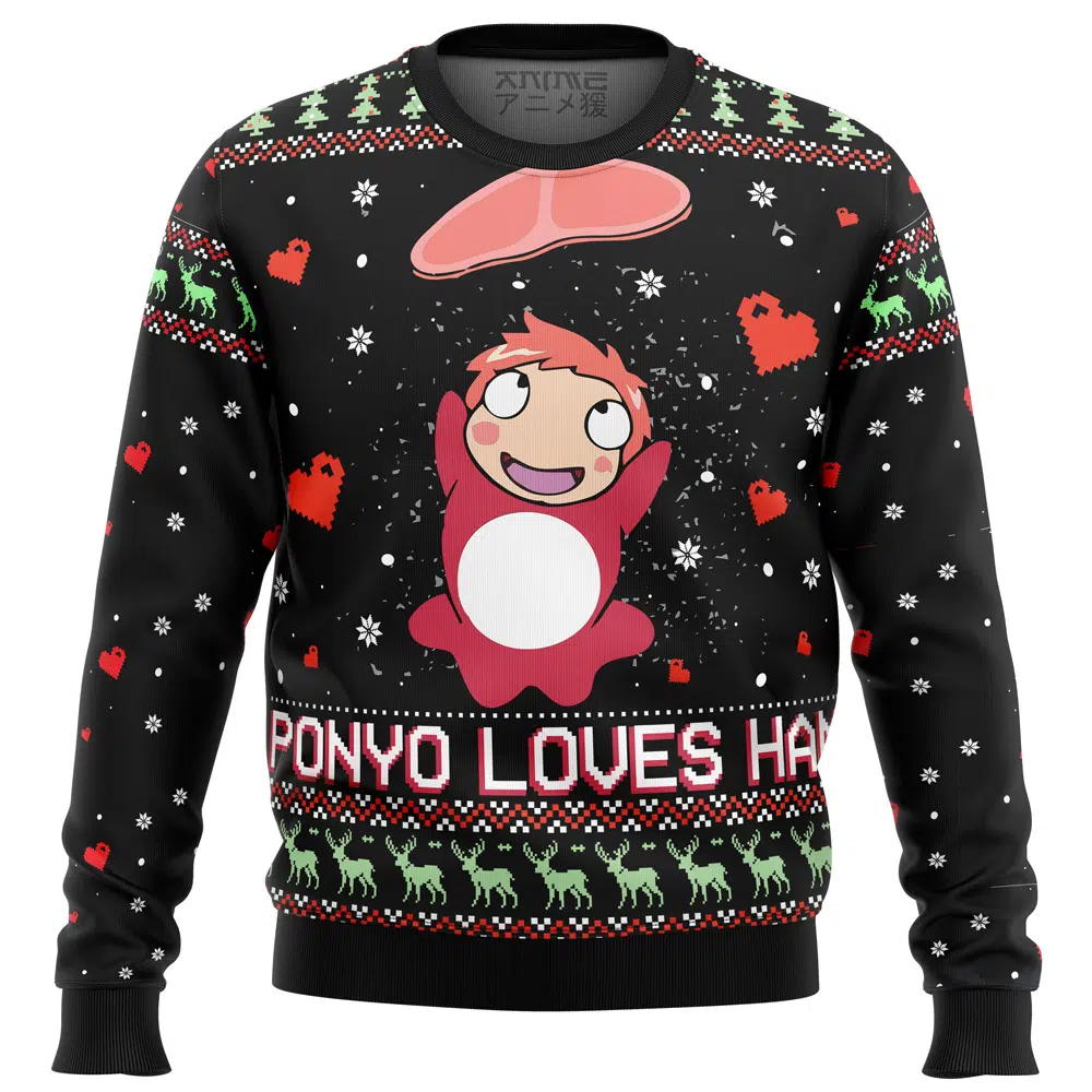Buildercar - Ghibli Ponyo Loves Ham Ugly Christmas Sweater