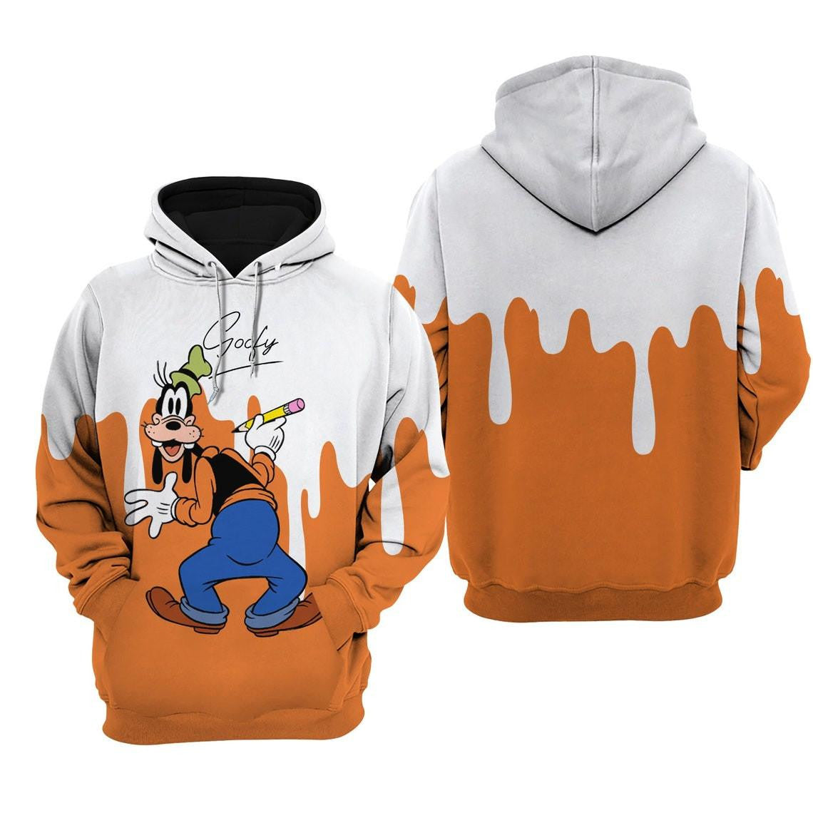 Buildercar - Goofy Dog Orange Paint Disney Fan Gift, Goofy Dog Orange Paint Gift, Stylist Unisex Cartoon Graphic Outfits Aop Hoodie