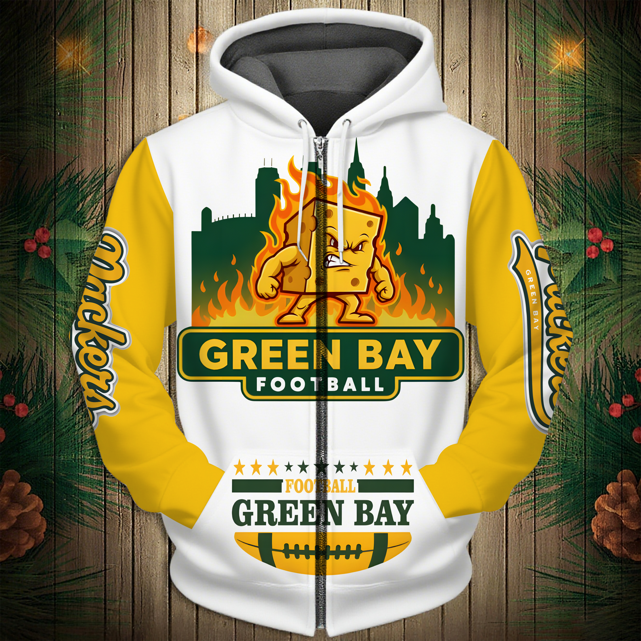 Buildercar - Green Bay Packers  City Mascot Pattern Hoodie Unisex NFL Pullover Hoodie for Football Fans hm10112732