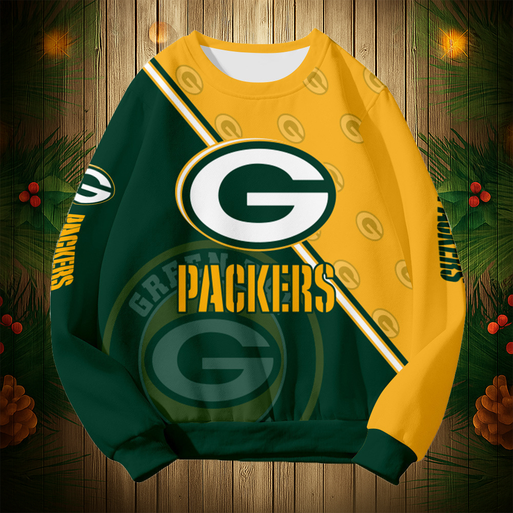 Buildercar - Green Bay Packers Graphic Crew Neck Sweatshirt Unisex NFL Pullover Hoodie for Football Fans
