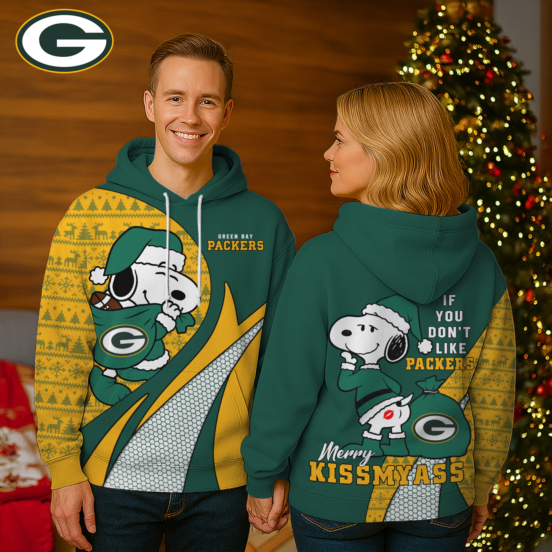 Buildercar - Green Bay Packers | Premium NFL Funny Christmas Snoopy 3D Hoodie