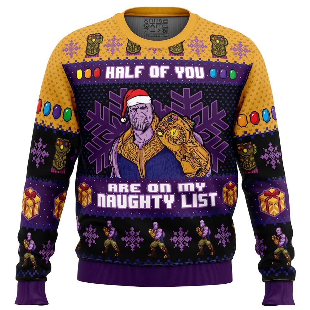 Buildercar - Half of You Are On The Naughty List Thanos Marvel Ugly Christmas Sweater