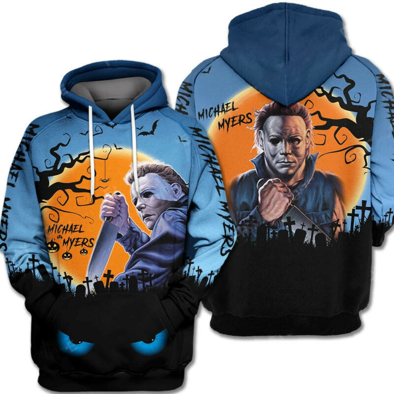 Buildercar - Halloween Hoodie Horror Hoodie Michael Myers Halloween Night Blue Hoodie Michael Myers 3d Hoodie