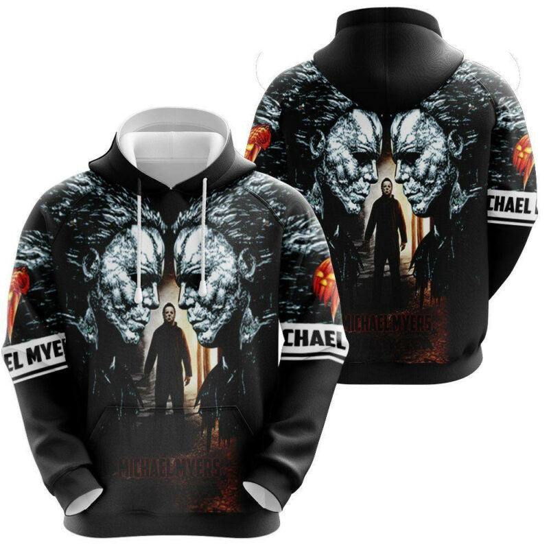 Buildercar - Halloween Hoodie Michael Myers Hoodie Halloween Michael Myers Face To Face White Black 3d Hoodie