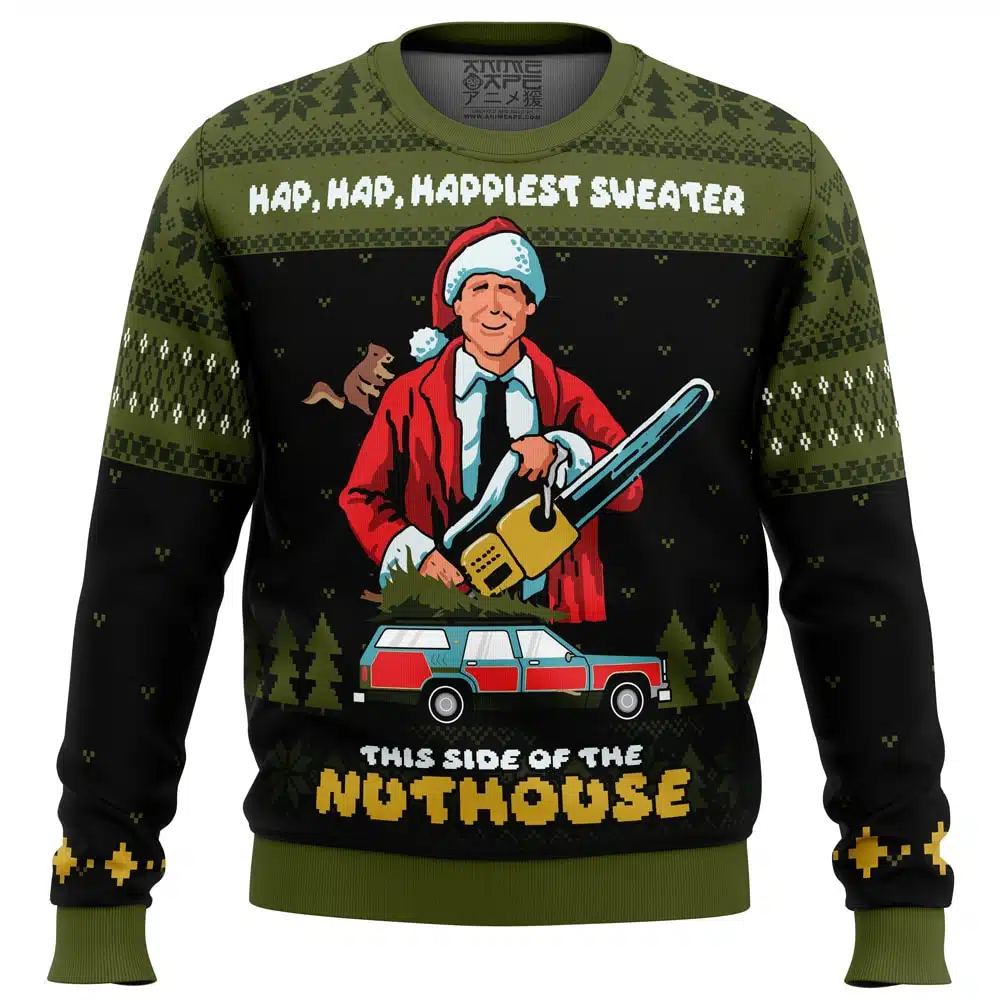 Buildercar - Hap, Hap, Happiest Sweater this Side of the Nuthouse National Lampoon's Christmas Vacation Ugly Christmas Sweater