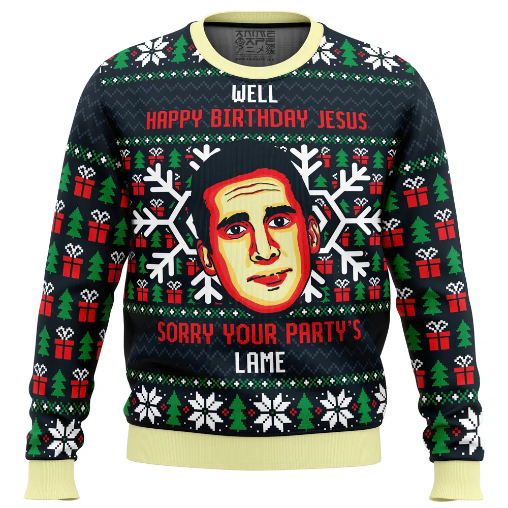 Buildercar - Happy Birthday Jesus Funny The Office Ugly Christmas Sweater