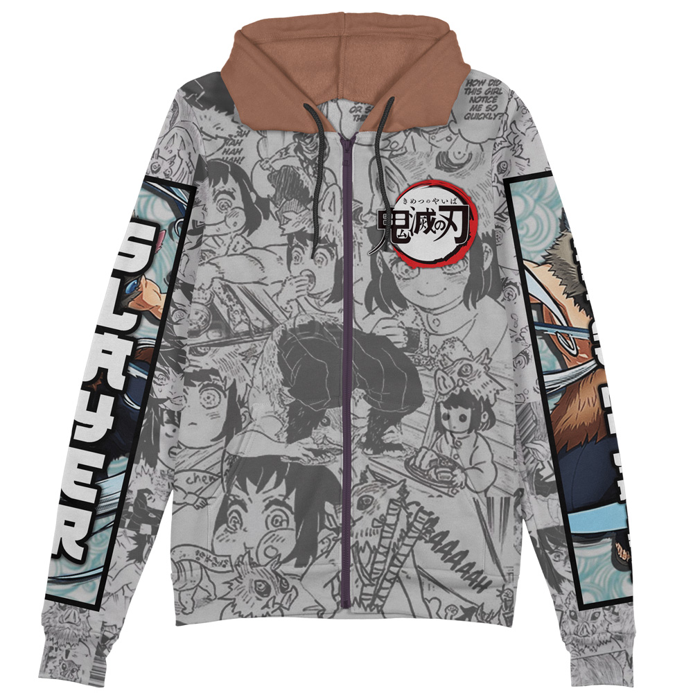 Buildercar - Hashibira Inosuke Manga Collage Demon Slayer Streetwear Zip Hoodie Jacket - Image 2