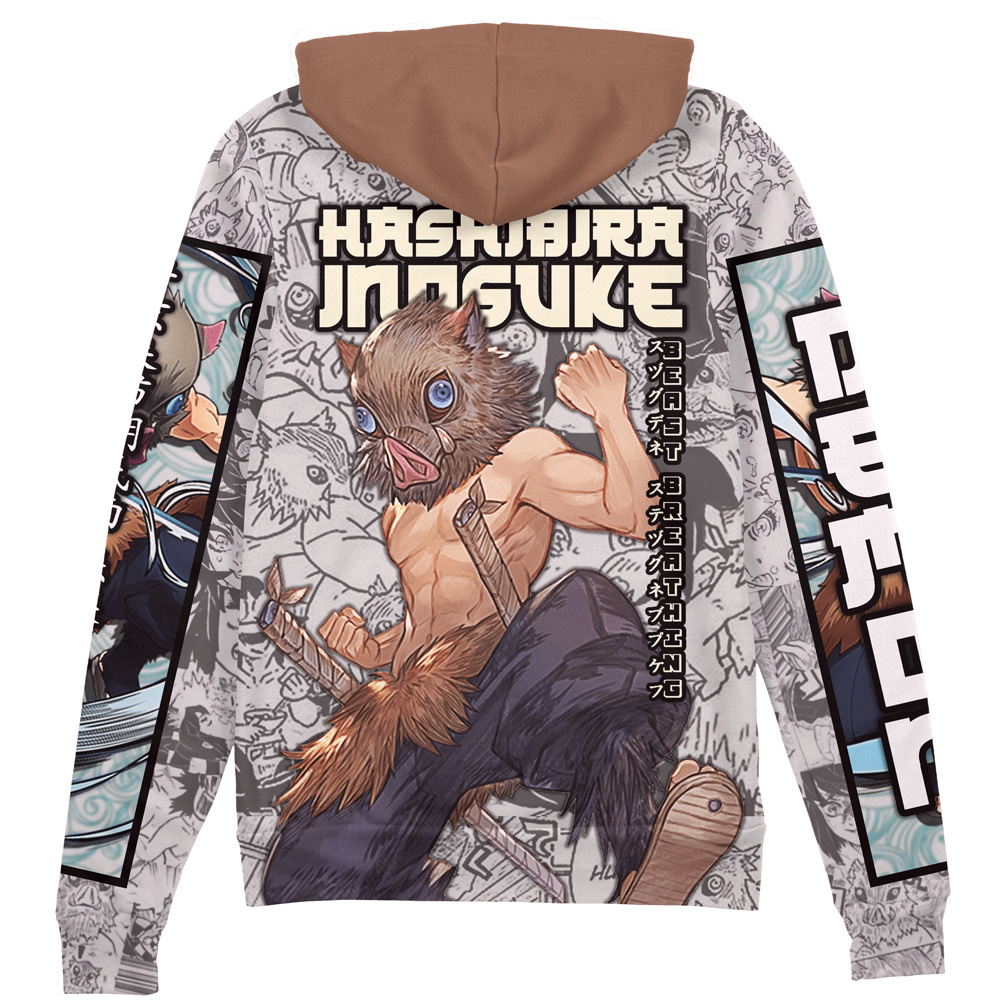 Buildercar - Hashibira Inosuke Manga Collage Demon Slayer Streetwear Zip Hoodie Jacket