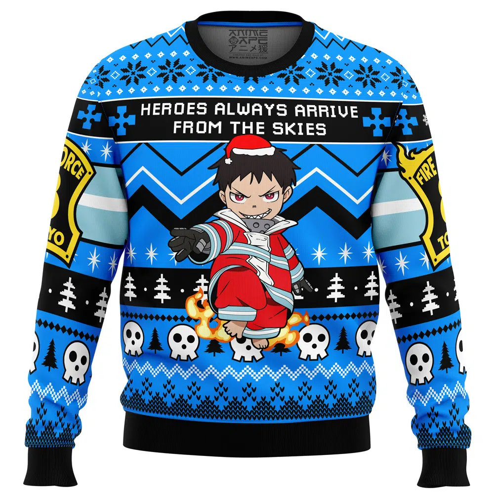 Buildercar - Heroes Always Arrive Fire Force Ugly Christmas Sweater
