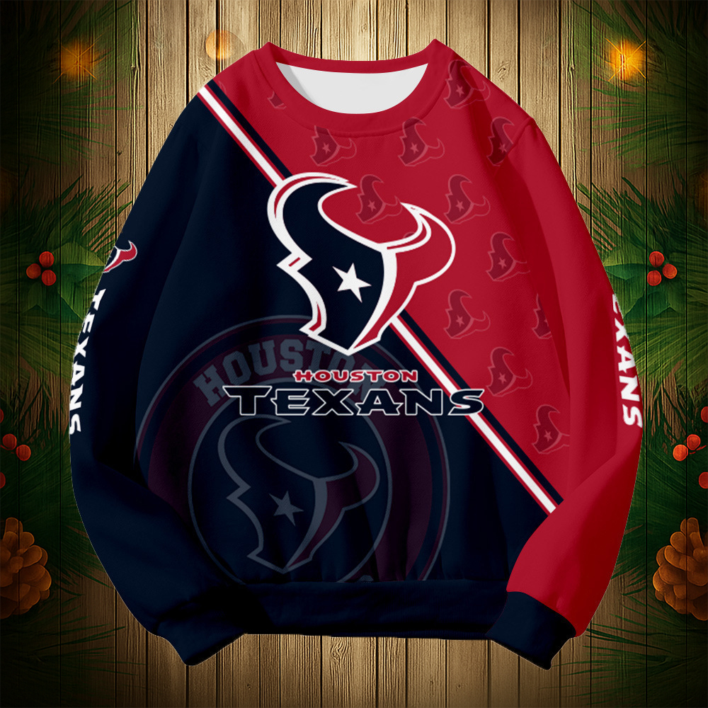 Buildercar - Houston Texans Graphic Crew Neck Sweatshirt Unisex NFL Pullover Hoodie for Football Fans