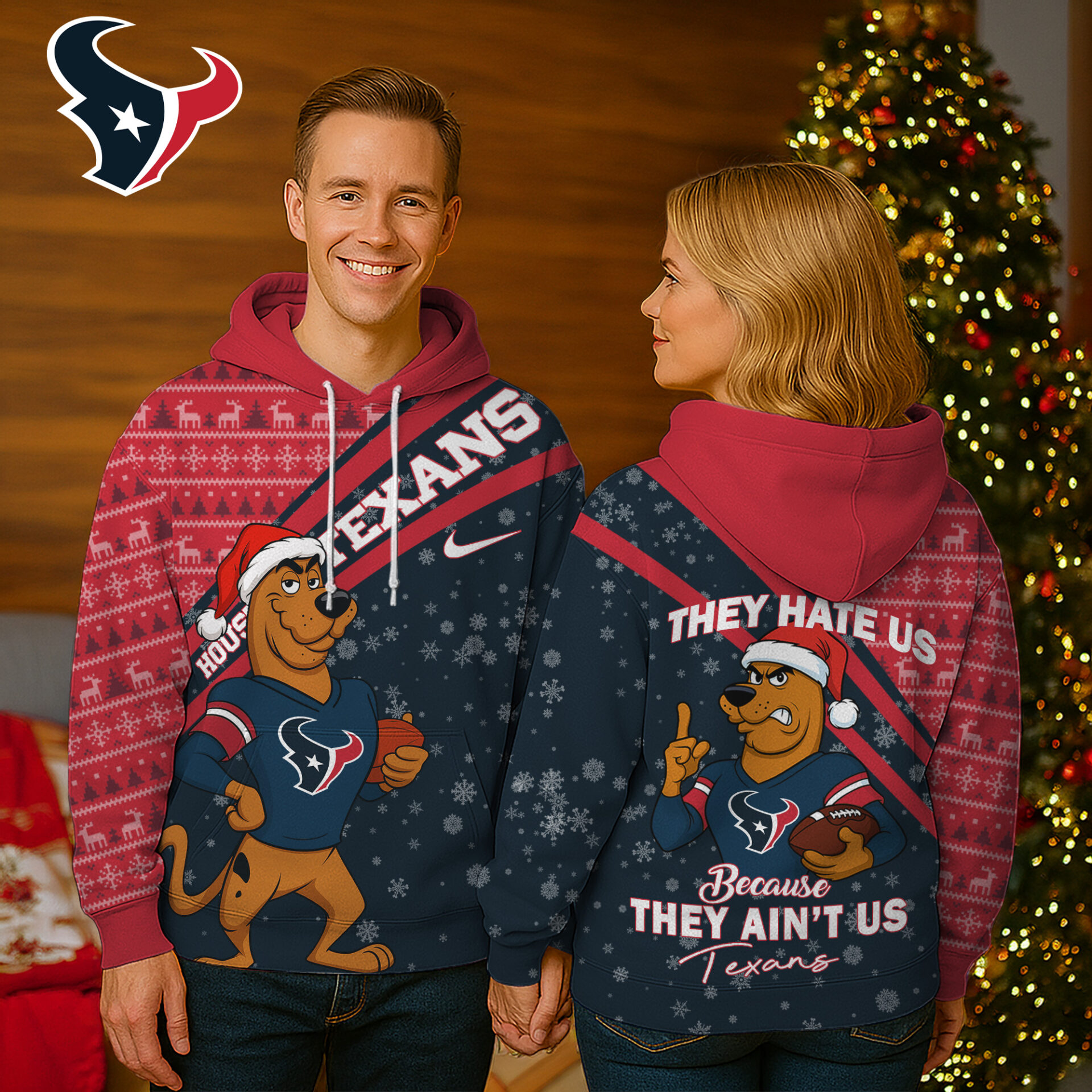 Buildercar - Houston Texans | Premium NFL Funny Christmas Scooby Doo 3D Hoodie