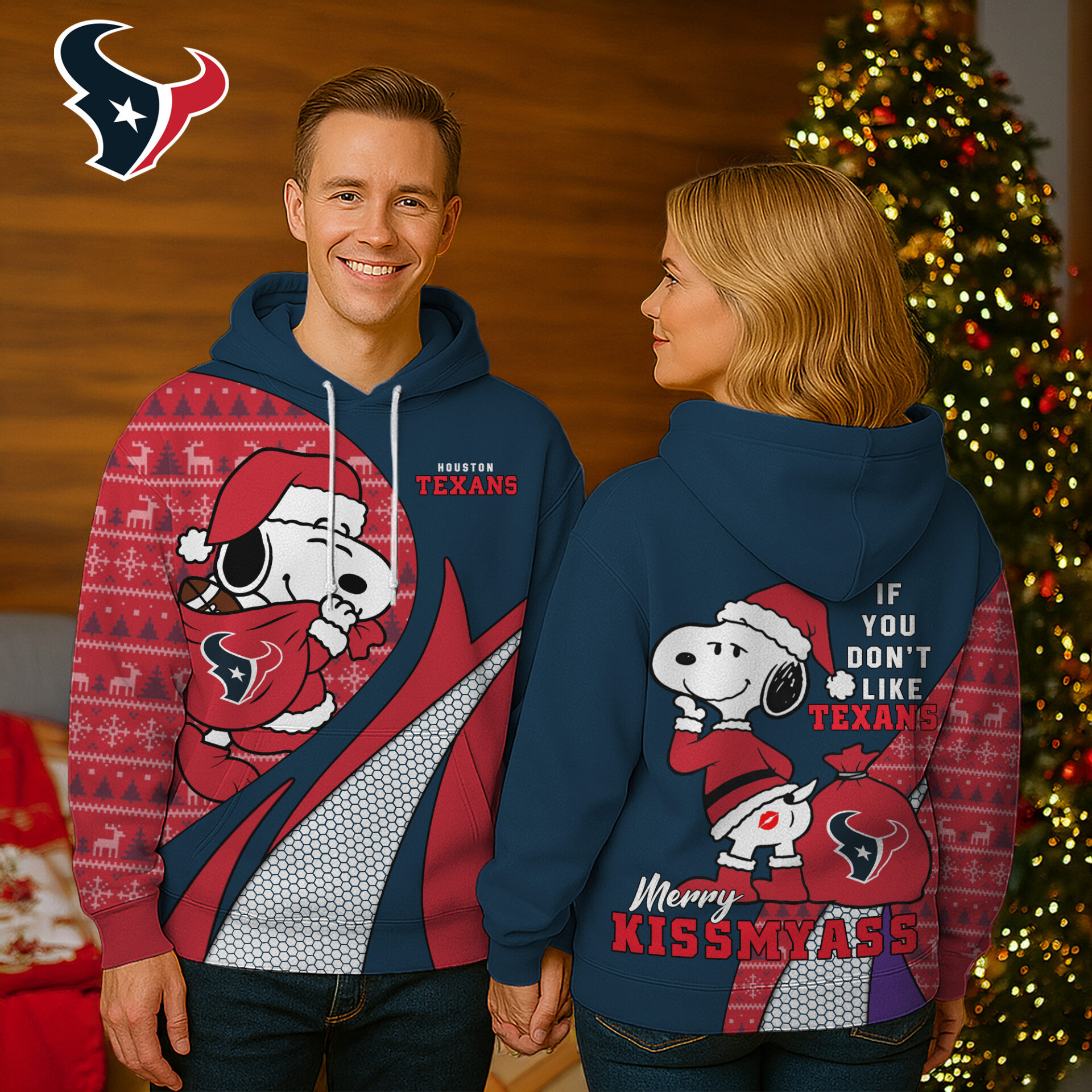 Buildercar - Houston Texans Premium NFL Funny Christmas Snoopy 3D Hoodie