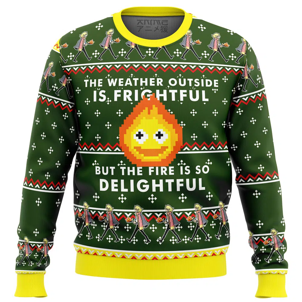 Buildercar - HOWLS MOVING CASTLE Calcifer Fire is so Delightful Ugly Christmas Sweater