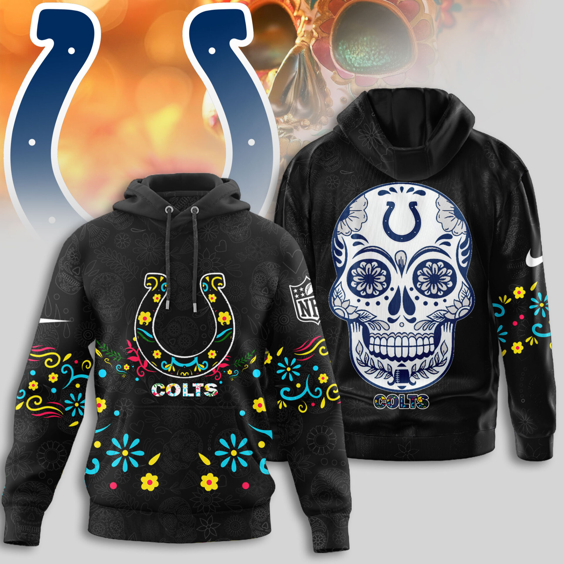 Buildercar - Indianapolis Colts | Premium NFL Dia de los Muertos Limited Editions Hoodie