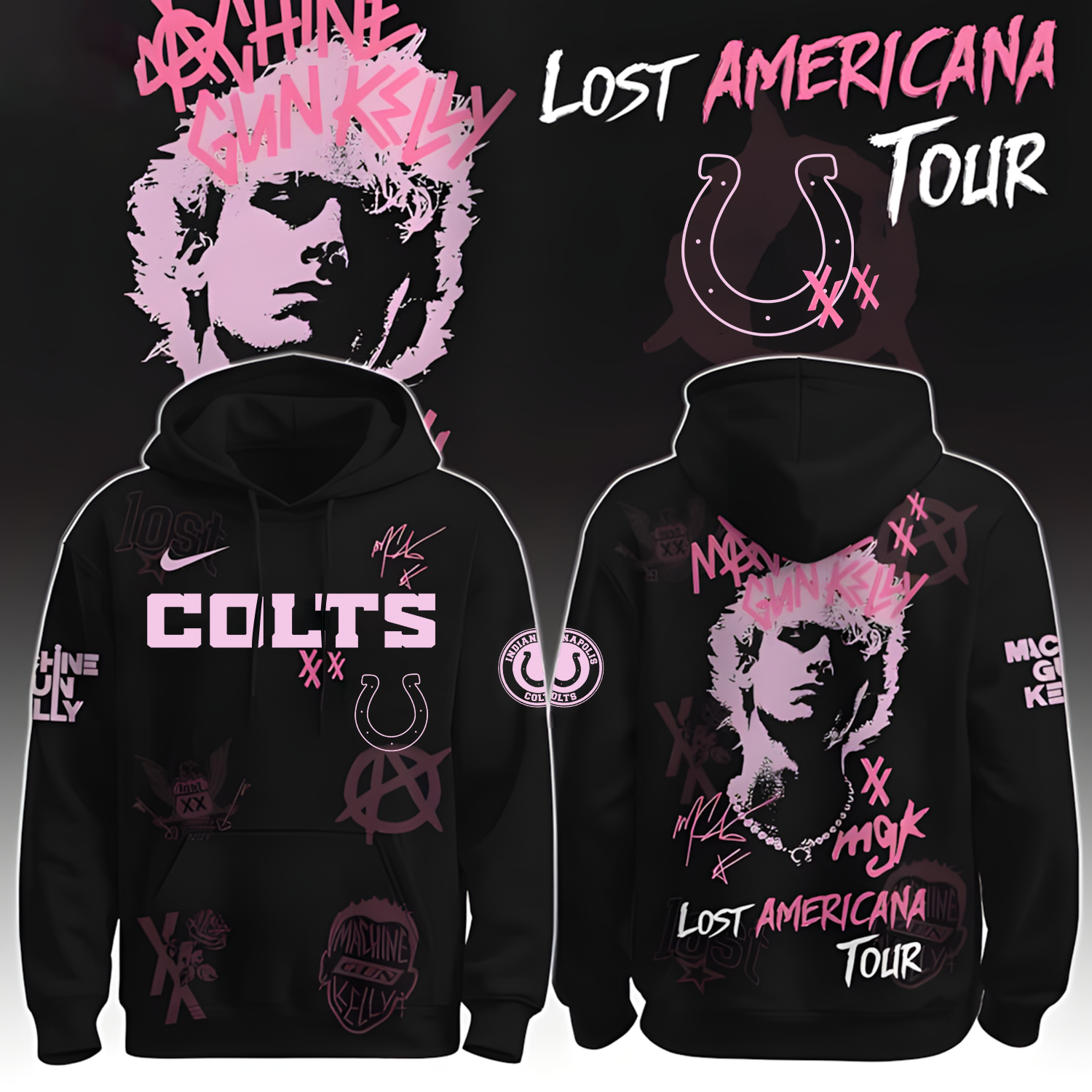 Buildercar - Indianapolis Colts X NFL MGK Lost Americana Tour 2025 Machine Gun Kelly Hoodie T-Shirt
