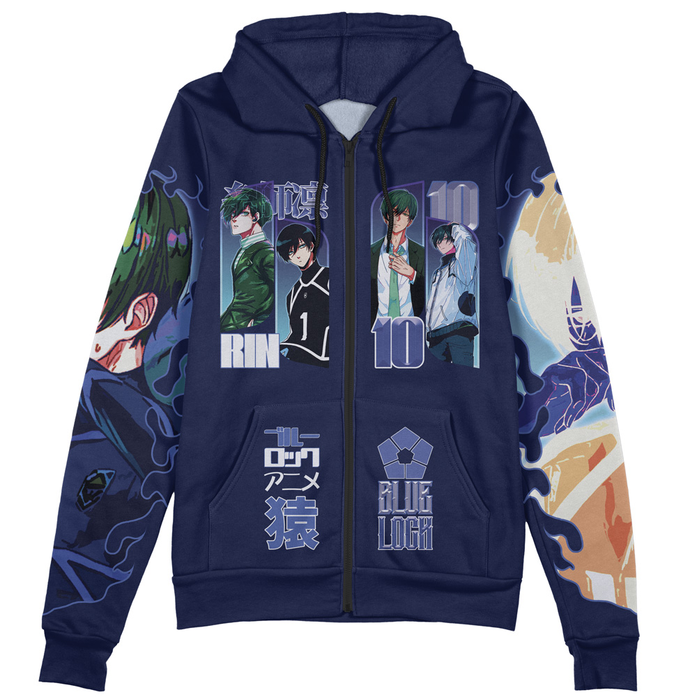 Buildercar - Itoshin Rin V2 Blue Lock Streetwear Zip Hoodie Jacket - Image 2