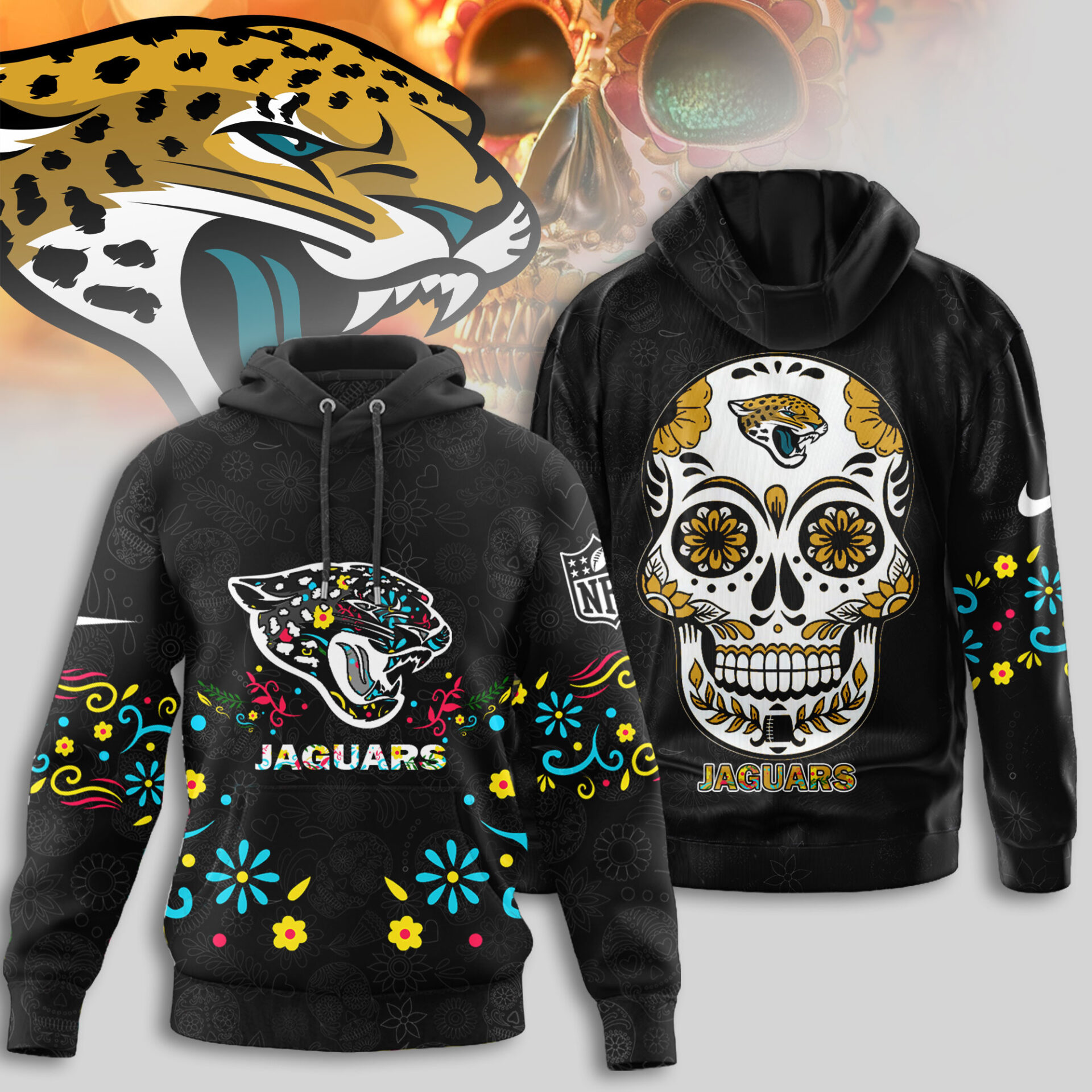 Buildercar - Jacksonville Jaguars | Premium NFL Dia de los Muertos Limited Editions Hoodie