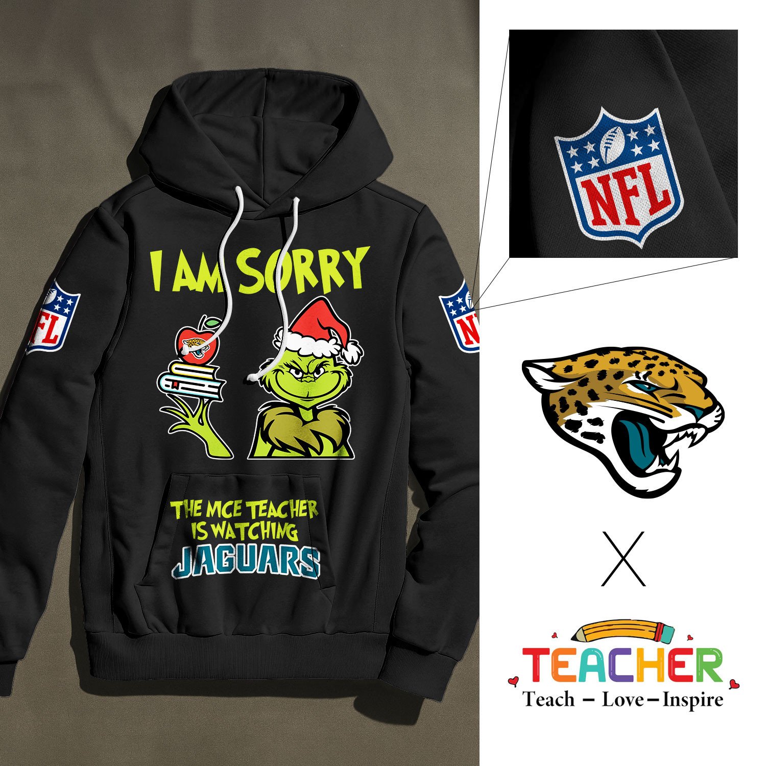 Buildercar - Jacksonville Jaguars | Premium NFL Grinch Teacher Appreciation Hoodie
