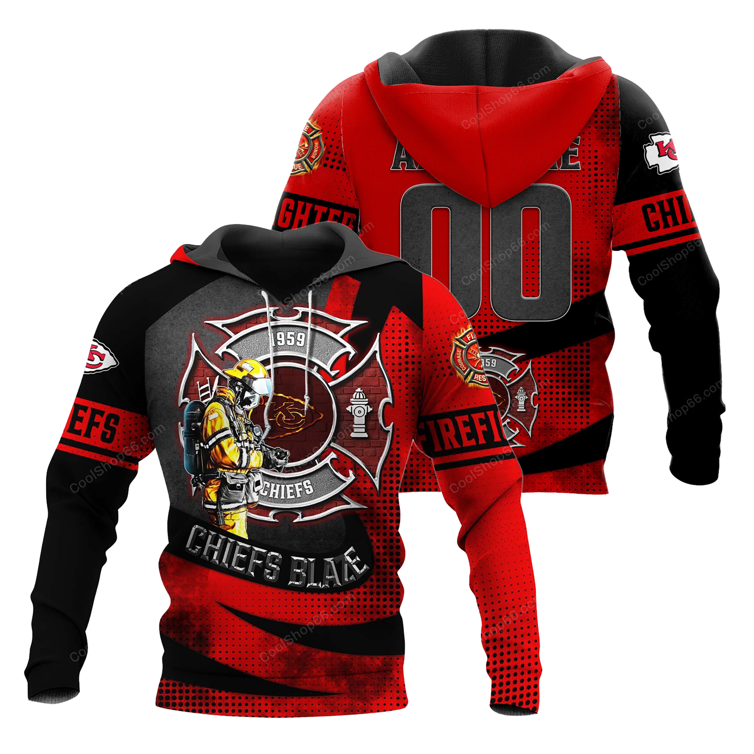 Buildercar - Kansas City Chiefs Blaze Line x NFL Custom Name & Number Hoodie