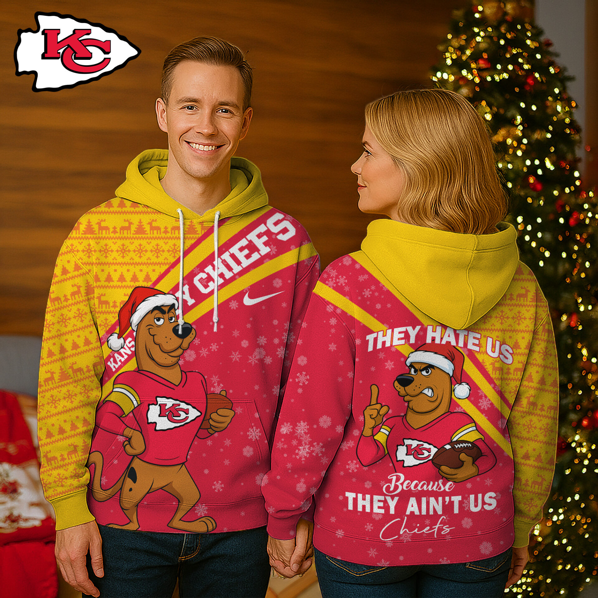 Buildercar - Kansas City Chiefs Premium NFL Funny Christmas Scooby Doo 3D Hoodie