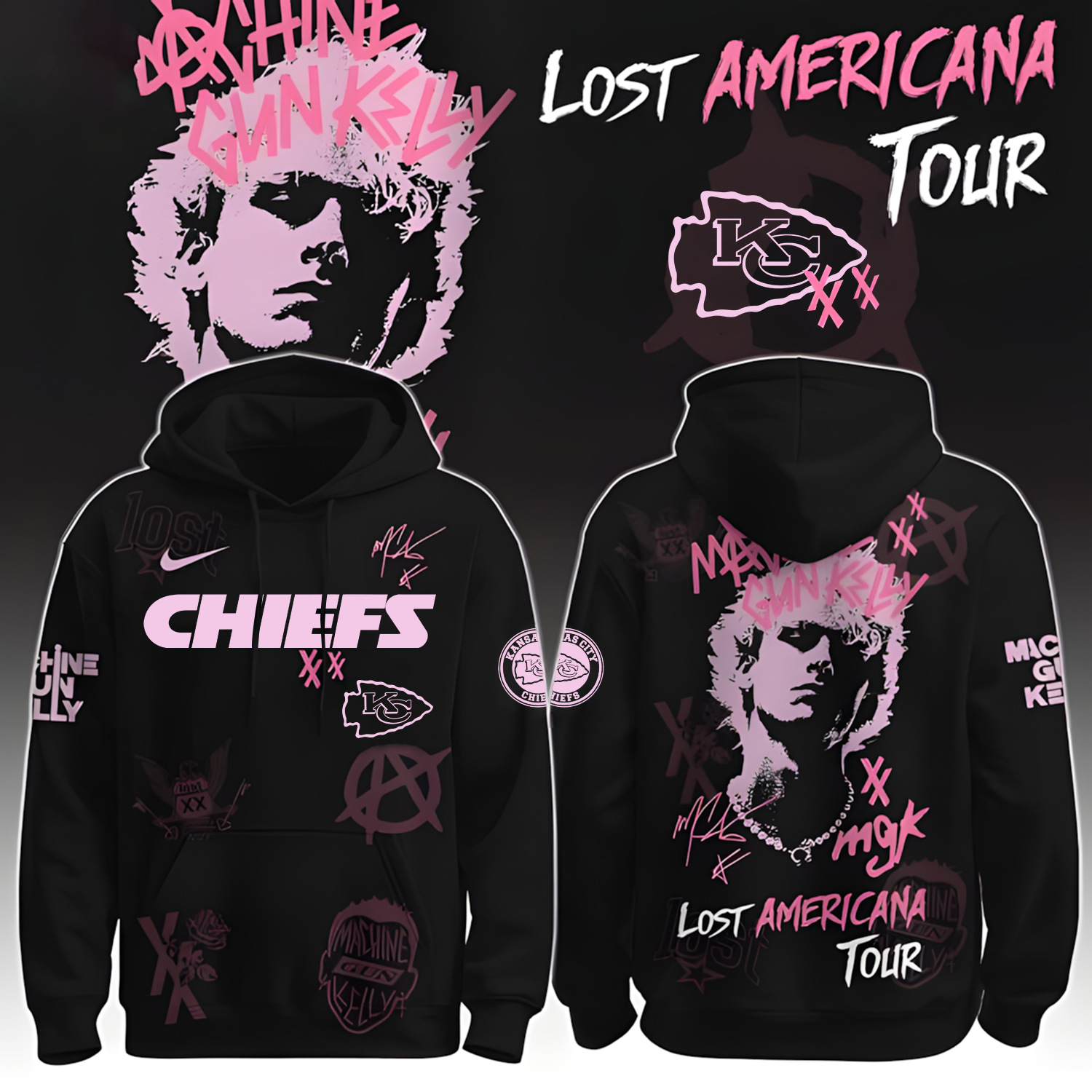 Buildercar - Kansas City Chiefs X NFL MGK Lost Americana Tour 2025 Machine Gun Kelly Hoodie T-Shirt