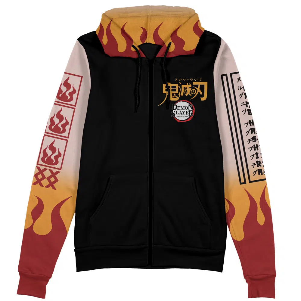 Buildercar - Kyojuro Rengoku Demon Slayer Streetwear Zip Hoodie Jacket - Image 2